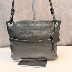 Margot Black Pebbled Genuine Leather Crossbody Bag Small Shoulder Purse Zip Top